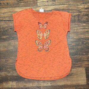 Orange Butterfly Print Kids Tee